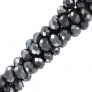 Abalorios de vidrio rondelle Facetados 3x2mm - Negro plateado-revestimiento pearl shine